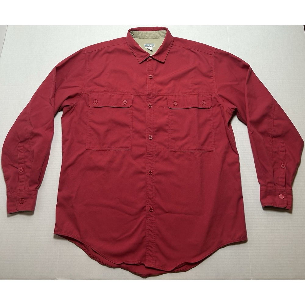 Vtg Patagonia Canvas Button Up Shirt Large Work Fishing Hong Kong Old Label 90s
